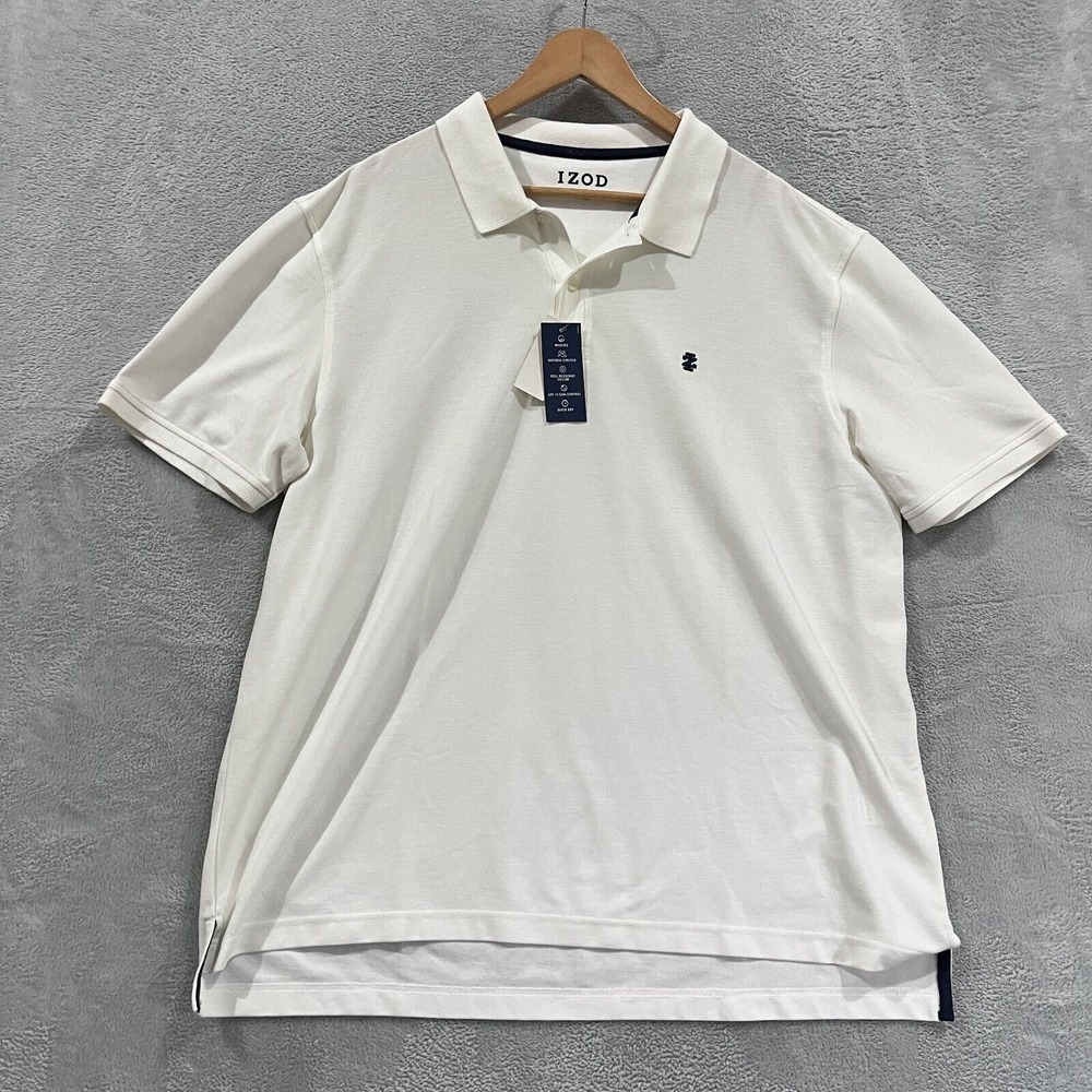 IZOD Mens Polo Shirt 2XL White Advantage Stretch Soft UPF Quick Dry